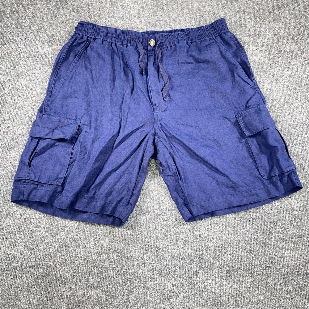 Club Room Cargo Shorts Men's L 32 Blue Linen Casual Light Summer‎ Beach Vacation